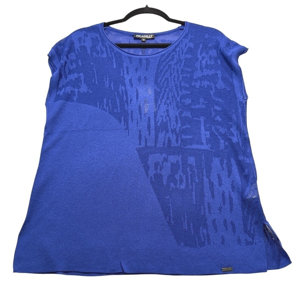 NWT Burnout Knit Top Royal Blue VK264 Women's Size S Sheer Jewel Tone Flattering